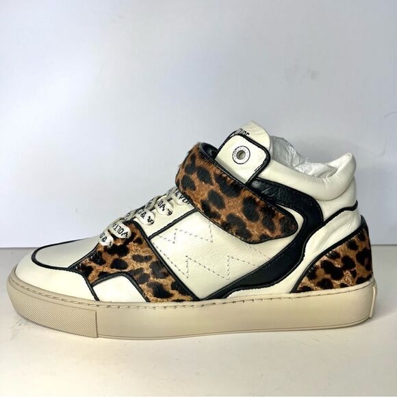 Zadig&Voltaire Mid Flash leopard-effect sneakers Logo Laces Sz 8 (39) NIB $698 - Picture 6 of 12